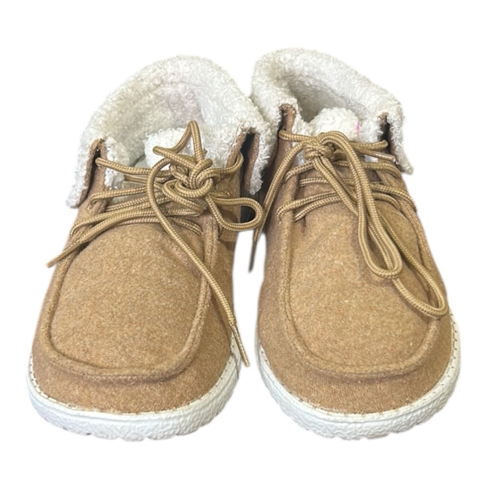 Gypsy Jazz Boho Sherpa Lined Lightweight Lace Detail Slip-On Shoes Tan Size 7.5 - Picture 8 of 12